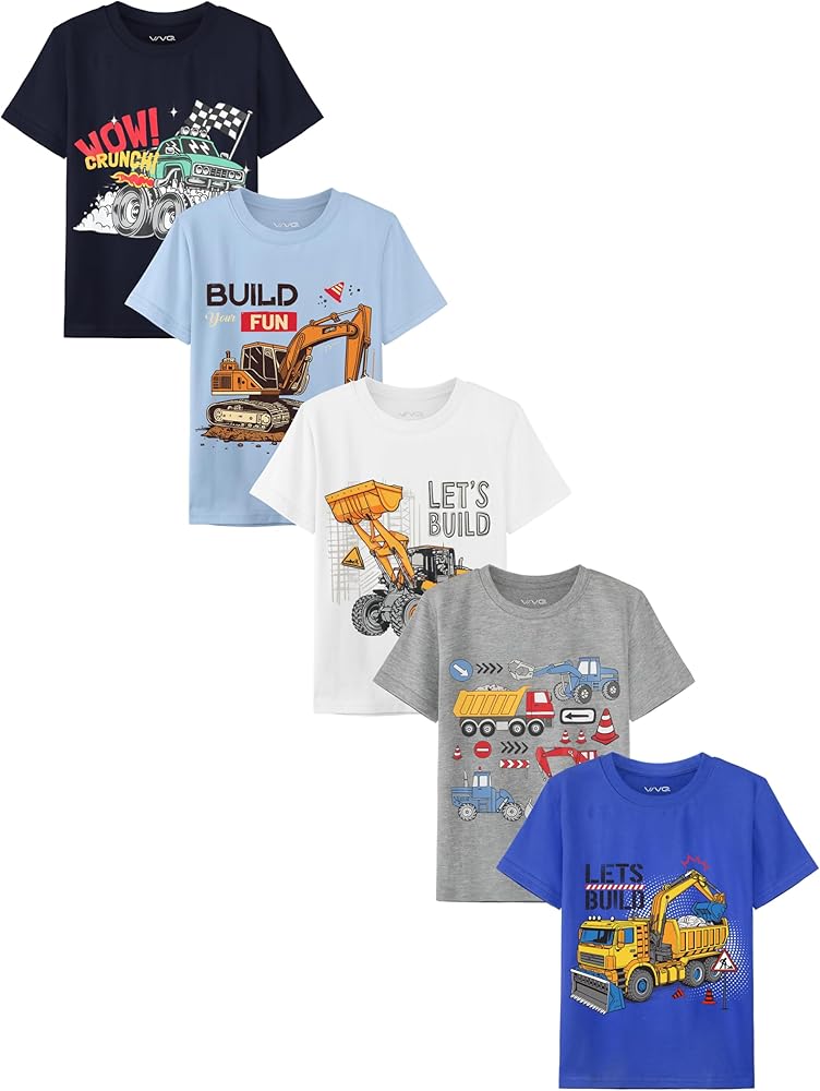 Boys Construction Trucks Graphic T-Shirts 5-Pack